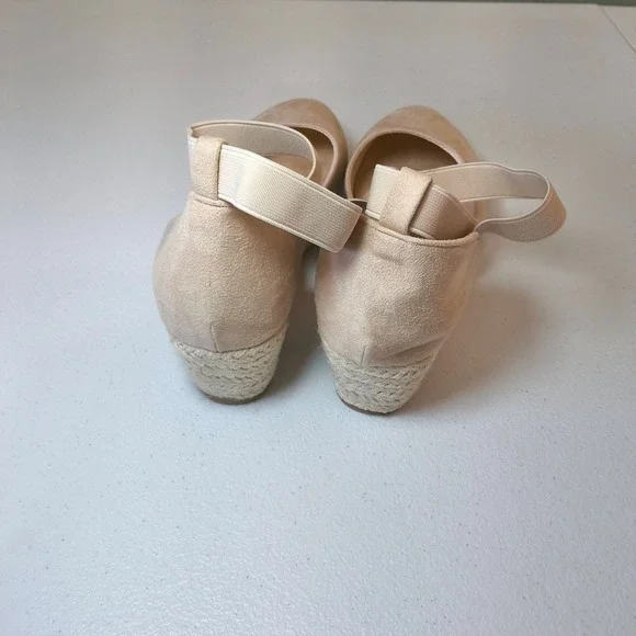 Womens Espadrille Wedge Flats Beige Ankle Strap Round Toe Casual Shoes Size 39 - Picture 2 of 5